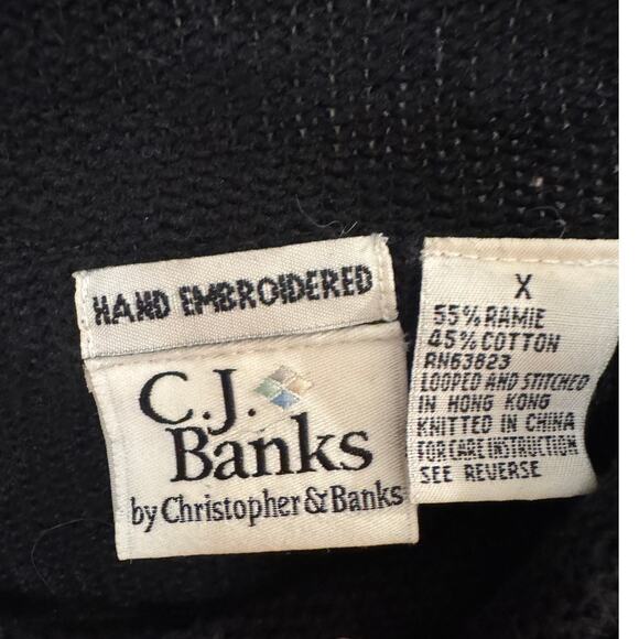 CJ Banks Black Fringe Hem Sweater Mock Neck Aztec Pattern Size X - Picture 4 of 4